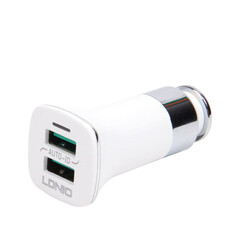 Автомобильное зарядное устройство LDNIO C301 + Lightning Cable AutoID 3,6A (White / Silver), фото 