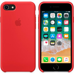 Чехол для Apple iPhone 8 / 7 Silicone Case - PRODUCT RED (MQGP2) вид на телефоне с двух сторон