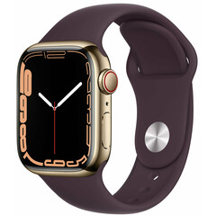 Apple_Watch Series 7 GPS + Cellular 41mm Gold S. Steel Case w. Dark Cherry Sport Band (MKHG3)