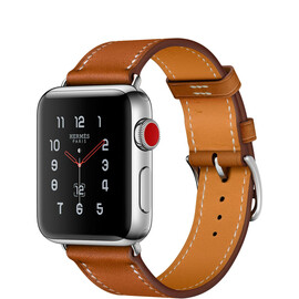 Apple Watch Hermes Series 3 (GPS + Cellular) 38mm Steel w. Fauve Barenia Single Tour (MQLM2), фото 