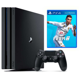 Игровая приставка Sony PlayStation 4 Pro 1TB + FIFA 19 вид с коробкой