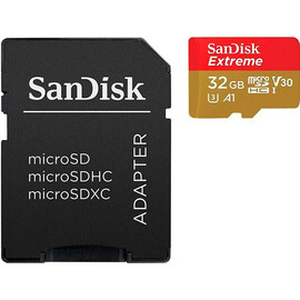 Карта памяти SanDisk 32 GB microSDHC UHS-I U3 Extreme Action A1 + SD Adapter SDSQXAF-032G-GN6AA вид с адаптером