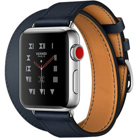 Apple Watch Hermes Series 3 (GPS + Cellular) 38mm Steel w. Indigo Swift Double Tour (MQMM2) вид под углом