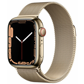 Apple_Watch Series 7 GPS + Cellular 45mm Gold Stainless Steel Case with Gold Milanese Loop (MKJG3)