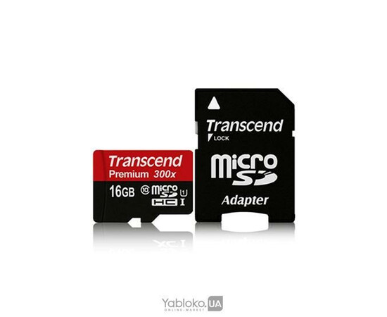 Карта памяти Transcend 16 GB microSDHC UHS-I Premium + SD Adapter TS16GUSDU1, фото 