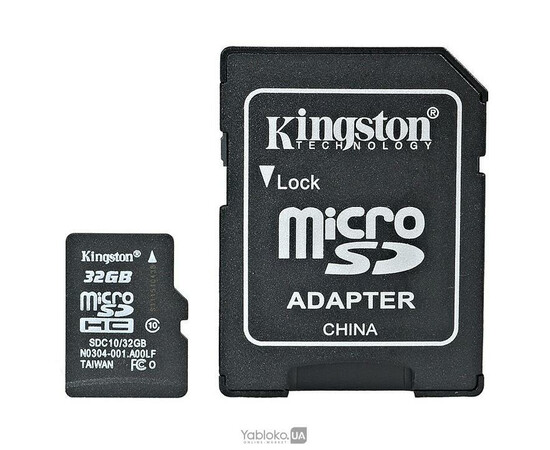 Карта памяти Kingston 32 GB microSDHC class 10 + SD Adapter SDC10/32GB, фото 