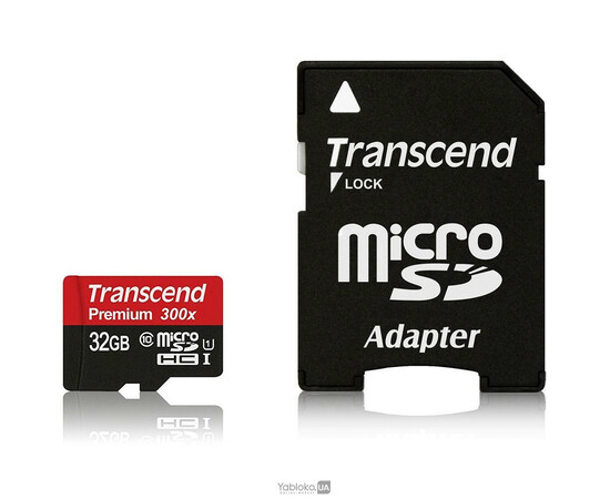 Карта памяти Transcend microSDHC 32GB class10/UHS-I + SD adapter (TS32GUSDU1), фото 