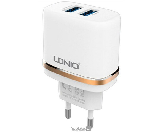  Зарядний пристрій LDNIO DL-AC52 2,4A (White/Gold), фото 