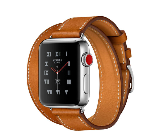 Apple Watch Hermes Series 3 (GPS + Cellular) 38mm Steel w. Fauve Barenia Double Tour (MQLJ2), фото 