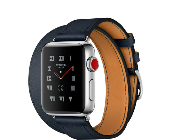 Apple Watch Hermes Series 3 (GPS + Cellular) 38mm Steel w. Indigo Swift Double Tour (MQLK2), фото 