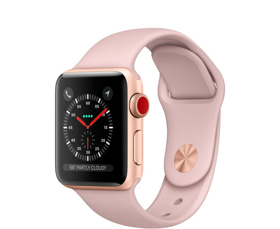 Apple Watch Series 3 (GPS + Cellular) 38mm Gold Aluminum Case with Pink Sand Sport Band (MQJQ2), фото 
