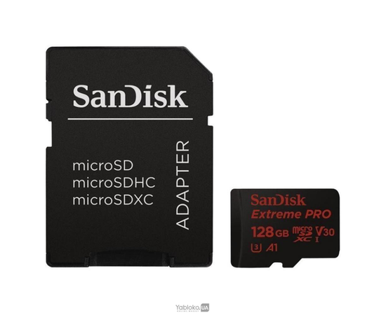 SanDisk 128 GB microSDXC UHS-I U3 Extreme Pro A1 + SD Adapter SDSQXCG-128G-GN6MA, фото 