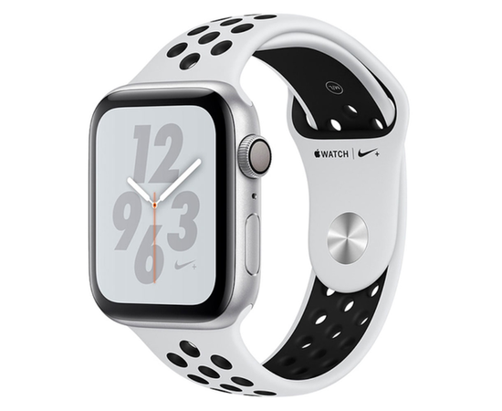 Apple Watch Nike+ Series 4 GPS, 40mm Silver Aluminum Case with Pure Platinum/Black Nike Sport Band (MU6H2) вид в полуобороте