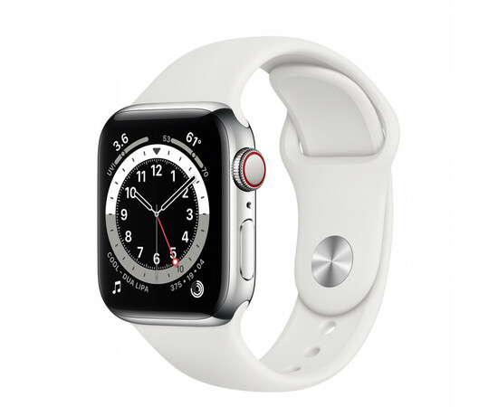 Apple Watch Series 6 GPS + Cellular 40mm Silver Stainless Steel Case w. White Sport B. (M02U3)