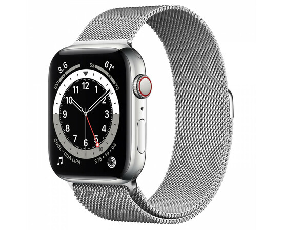 Apple Watch Series 6 GPS + Cellular 44mm Silver Stainless Steel Case w. Silver Milanese L. (M07M3)