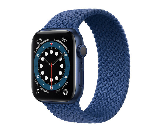 Apple Watch Series 6 GPS 44mm Blue Aluminum w. Atlantic Blue Braided Solo L. Size 10 (M02G3+MY8H2)