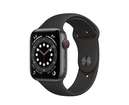 Apple Watch Series 6 GPS + Cellular 44mm Space Gray Aluminum Case w. Black Sport B. (M07H3)