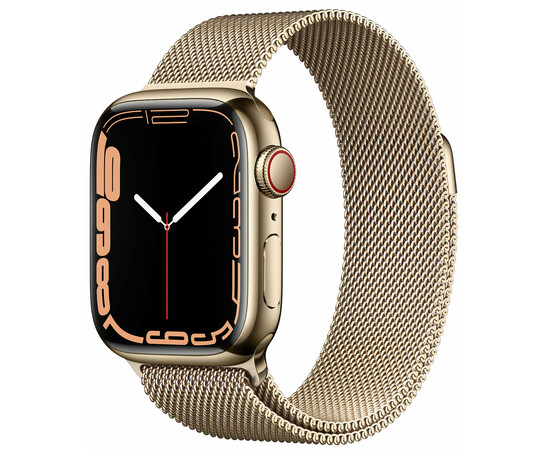 Apple_Watch Series 7 GPS + Cellular 45mm Gold Stainless Steel Case with Gold Milanese Loop (MKJG3)